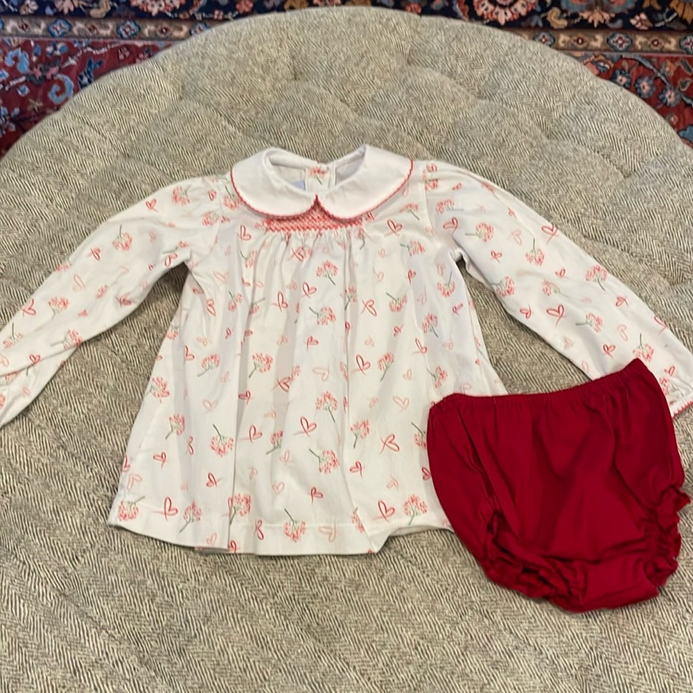 Bella Bliss fine corduroy smocked Valentines dress with bloomers size 4